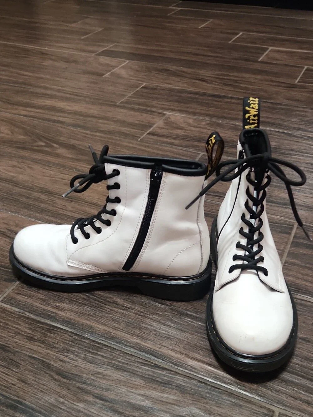 Dr. Martens White and Black Lace-Up Kids Combat Boots